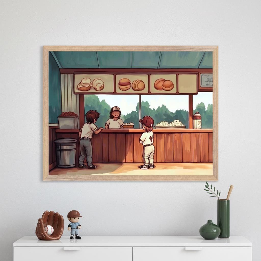 Little League Players Nostalgic Baseball Snack Bar Sports Youth Nursery Poster , Poster Print Only