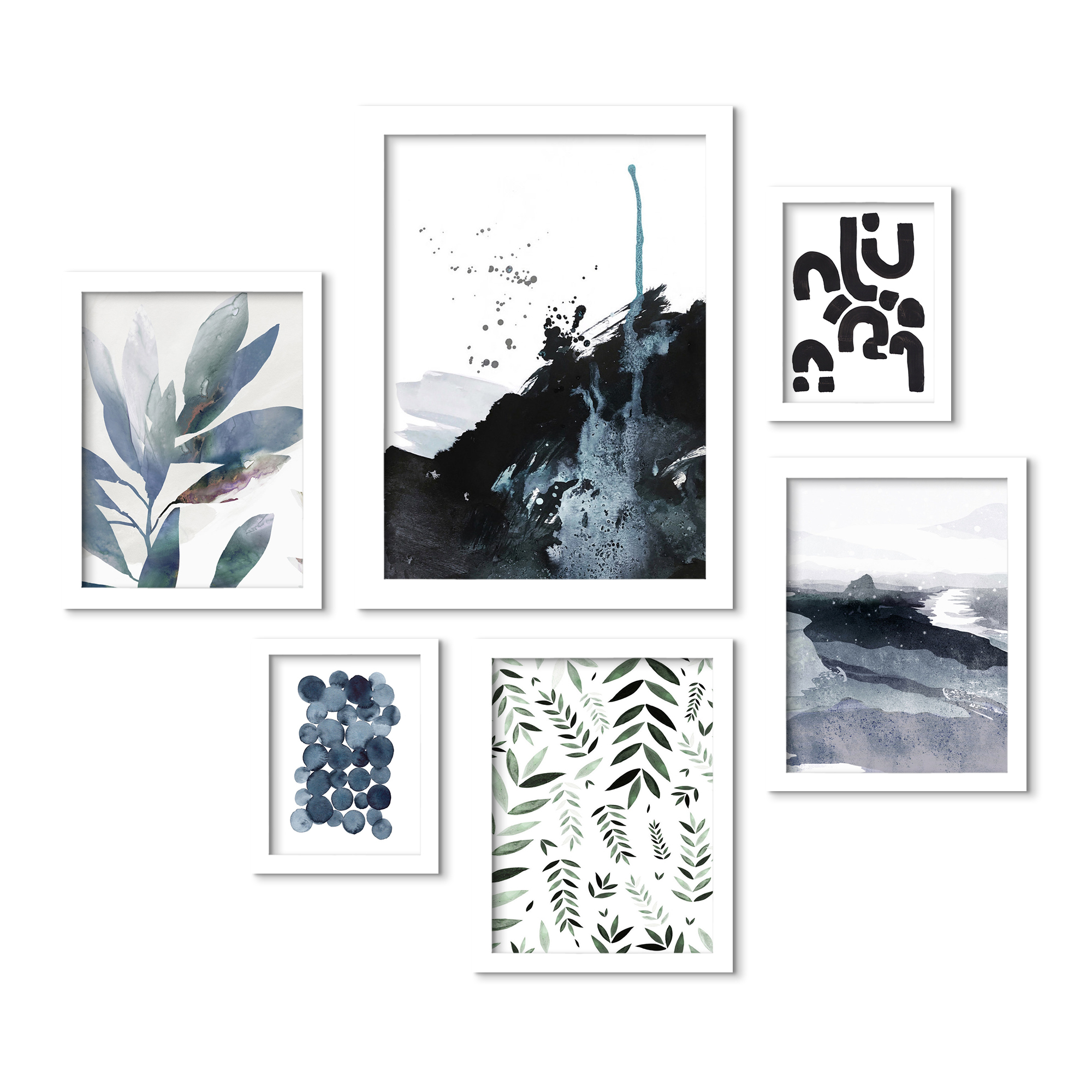 Americanflat Blue Monochrome Watercolor Botanical By 6 Piece Framed Gallery Wall Art Set - Walmart.com