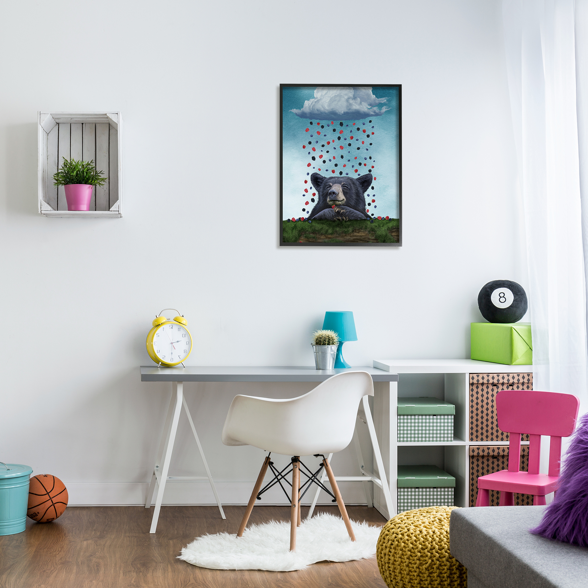 Stupell Industries Bear with Berry Cloud Animals & Insects Painting Black Framed Art Print Wall Art, 24 x 30