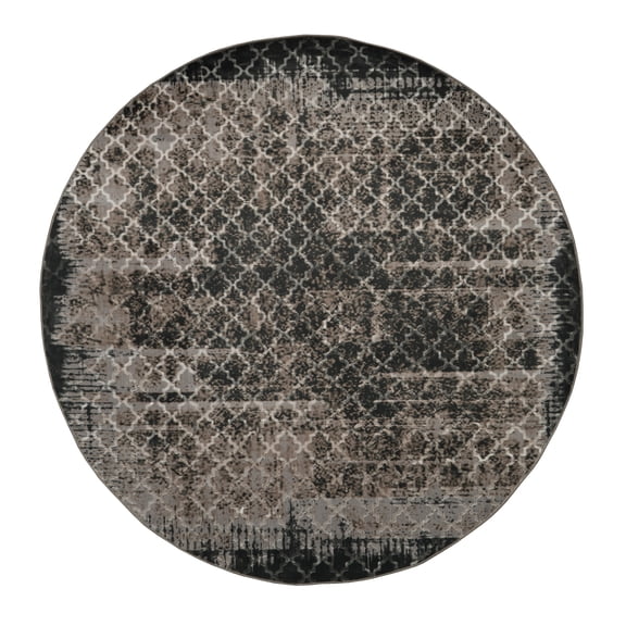 Evolution Trellis Vintage Rug Grey 8 Round Low Pile Polyester Dimensional Design