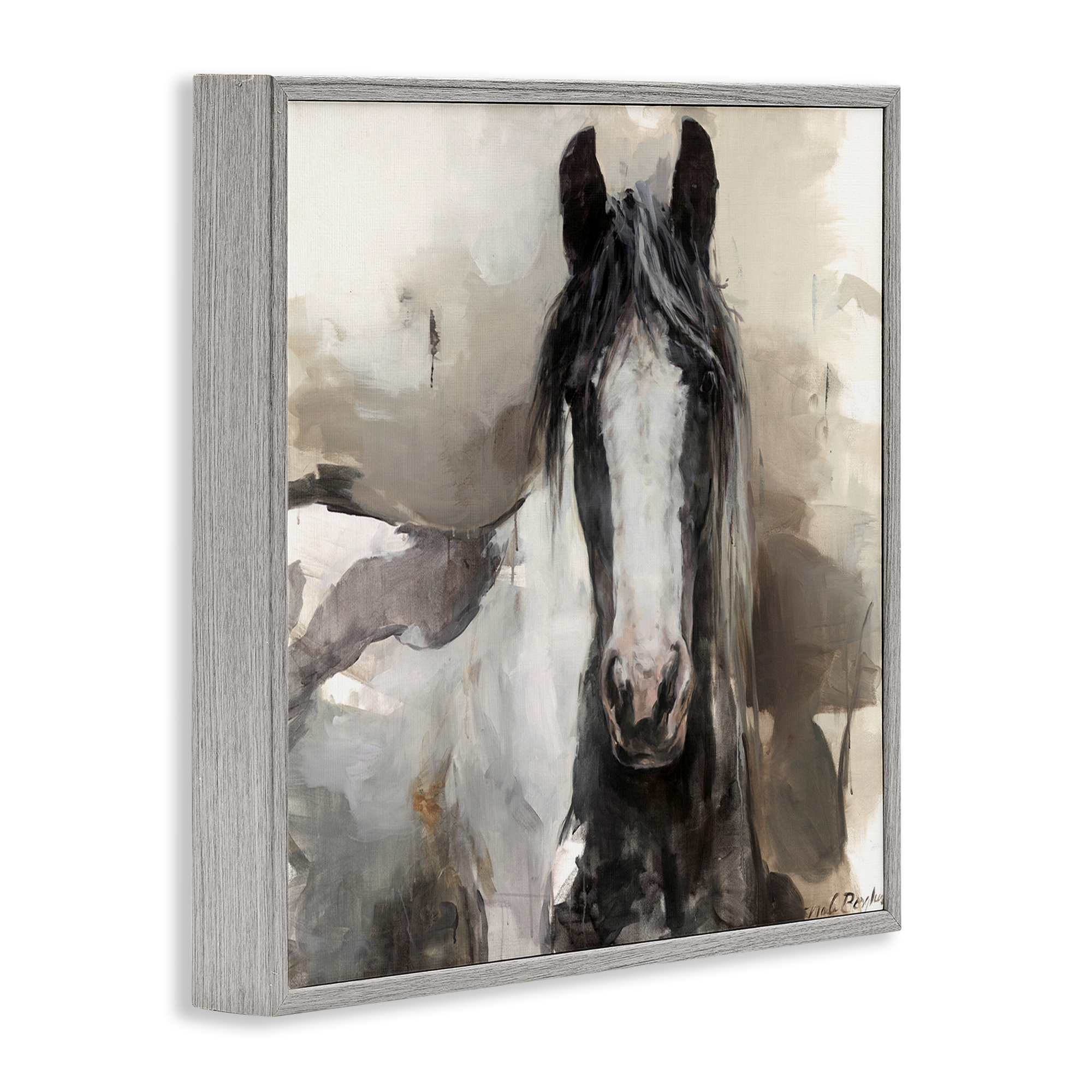 Stupell Industries Grey & Beige Horse Abstract Animals & Insects Painting Gray Framed Art Print Wall Art, 24 x 24