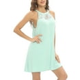 thumbnail image 3 of WBQ Women's Summer Solid Color Sleeveless Halter Neck Beach Party Dress Green S-3XL, 3 of 9