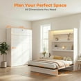 thumbnail image 2 of Mjkone Wall Murphy Bed Queen with LED Light,Convertible Wall Bed with Shelves,Space-Saving Hidden Bedframe for Guest Room, Bedroom,Glossy White, 2 of 9