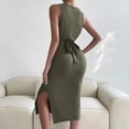 thumbnail image 6 of Sngxgn Women's Summer Bodycon Casual Midi Sleeveless Hollow Out Knit Side Slit Striped Long Tank Dress(Green,M), 6 of 6