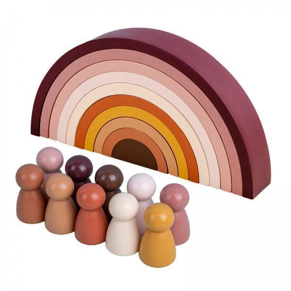 2xWooden Rainbow Nesting Puzzle Blocks Juguetes Educativos Juguetes Para Bebés Para Ni?os Peque?os Sunnimix Bloque de apilamiento de arcoíris