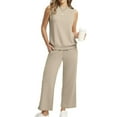 thumbnail image 2 of Women's Summer Vacation Lounge Set - V-Neck Top & Wide Leg Pants, 2-Piece Travel Outfit (Breathable & Stylish Matching Set), 2 of 8