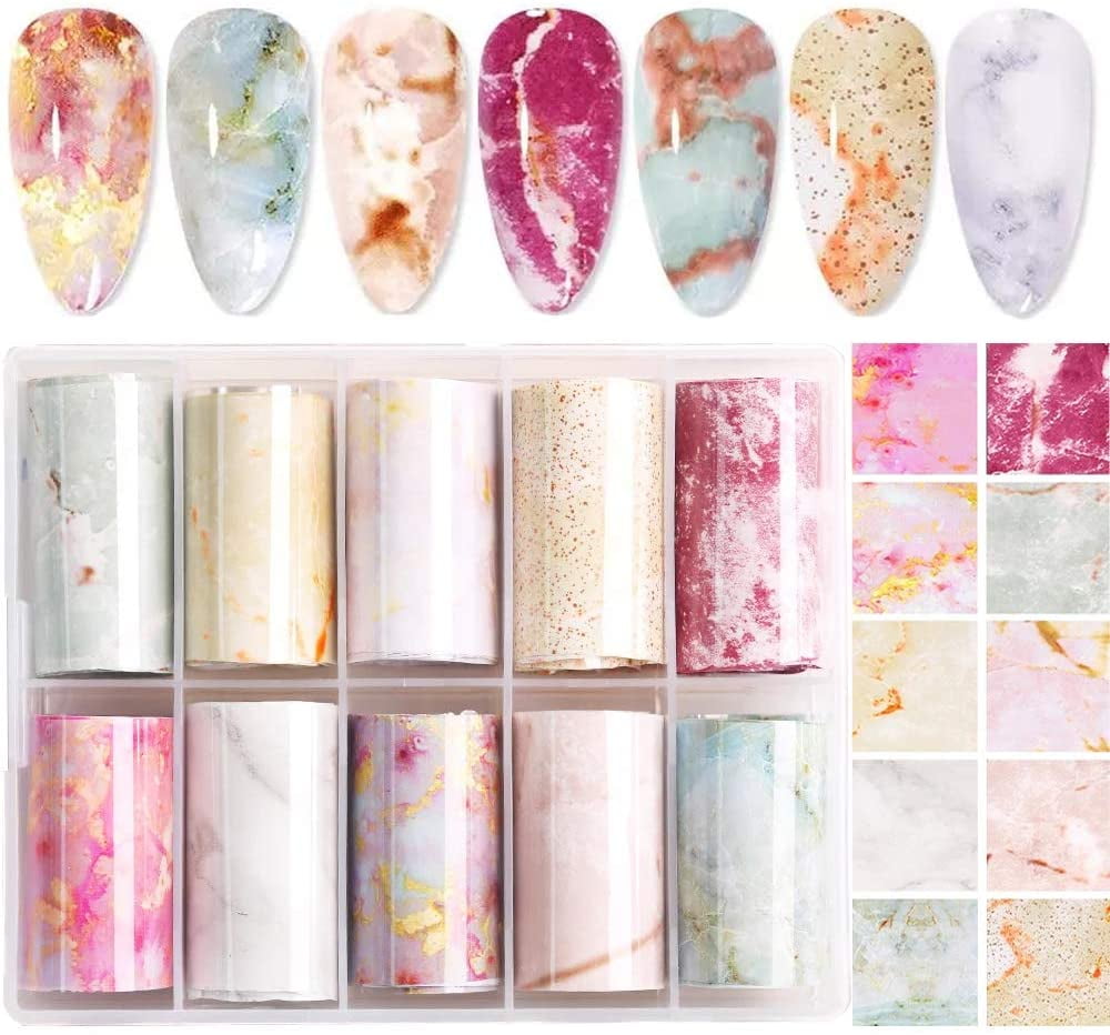 Marble Nail Foil Transfer Sticker, 10 Rolls Marble Stone Nail Foils  Colorful Blooming Print Nail Art Foil Wraps Decals DIY Nail Decoration for  Women Girls 