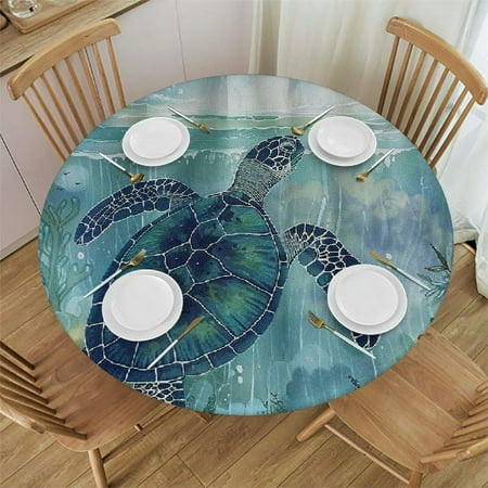

Palnkart Turtle Ocean Magical Realism Round Table Cover Stain Resistant Washable Indoor Outdoor Tablecloth Kitchen Dining Wedding Parties Picnic Farmhouse 100% Polyester Fiber 38-42