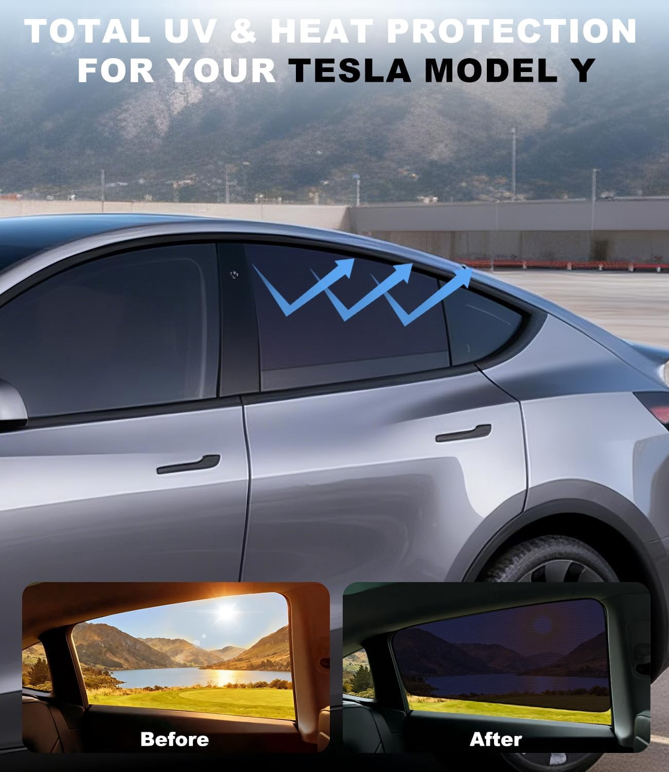 Car Window Shades for Tesla Model Y 2020-2024 and 2025 2026 Model Y Juniper | Static Cling Rear Side Sun Shade, UV & Heat Blocking, Privacy Protection, Easy On & Off