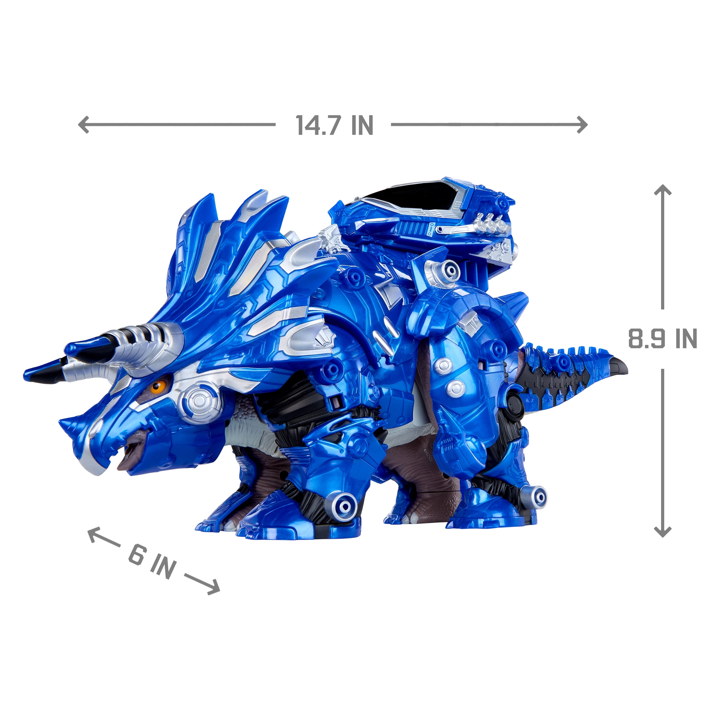 Armorsaurs Armor-Up Triceratops Dinosaur Cobalt Toy Figure with 7 Removable Armor Pieces, Tail-Triggered Chomp, Pilot Pod Compatible, Kids, Boys, Girls, Ages 6+