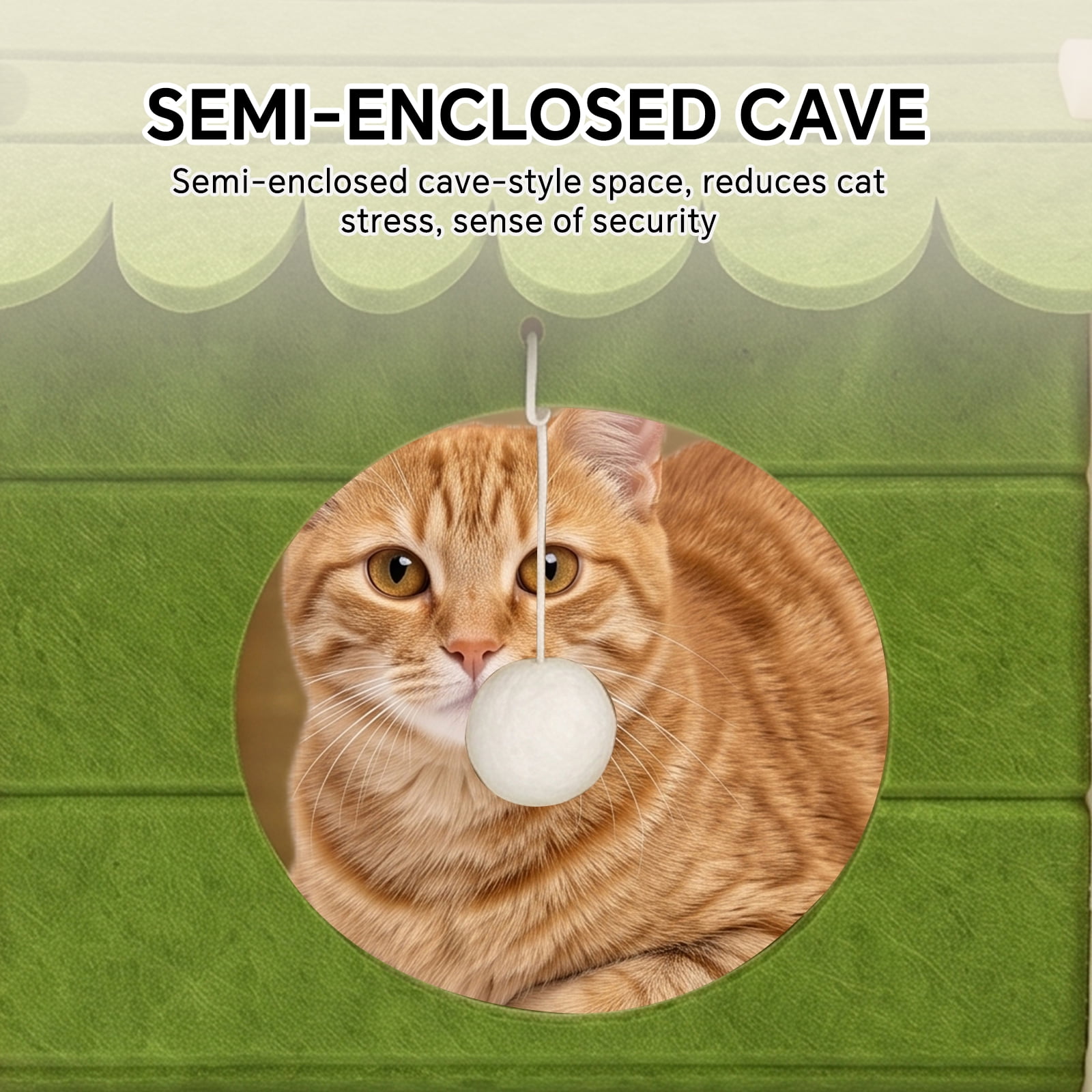Felt Cat House for Indoor Cats, Cozy Cat Cave Hideaway Bed, Soft Durable Felt Cat Enclosure, All‑Season Cat Shelter for Resting, Napping and Hiding, Green 38*42*37cm