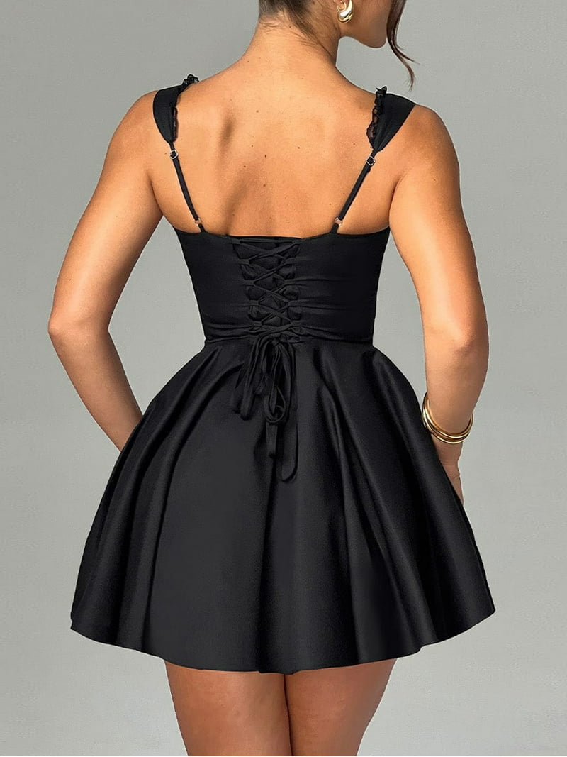 Michellecmm Women's Mini Corset Dress A-Line Deep V Neck Backless Ruffle Hem Sleeveless Dress for Party Club - Walmart.com Michellecmm Women's Mini Corset Dress A-Line Deep V Neck Backless Ruffle Hem Sleeveless Dress for Party Club - Walmart.com