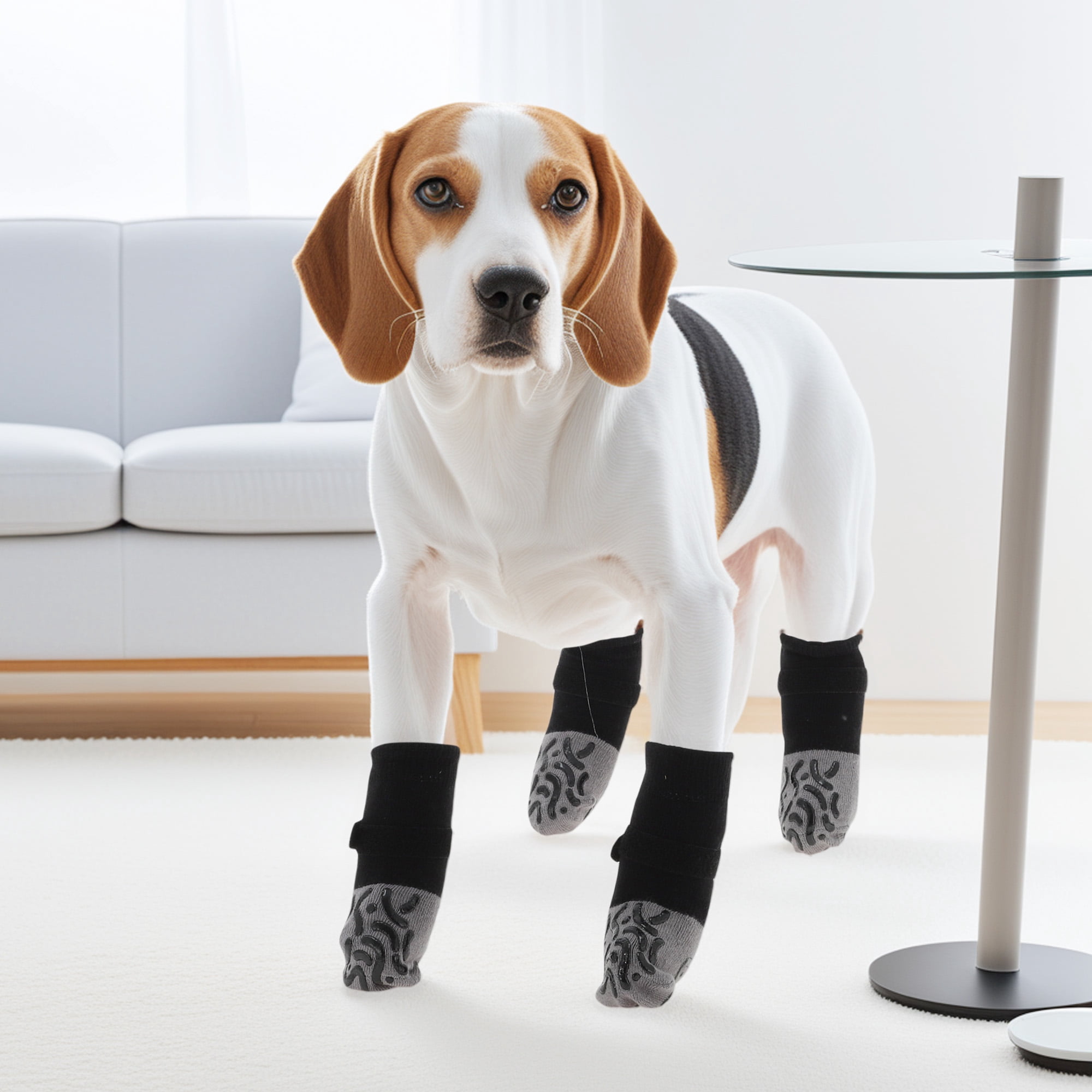 Unique Bargains 4 Pcs Non-Slip Multi-Use Dog Socks with Reflective Tapes Gray XS