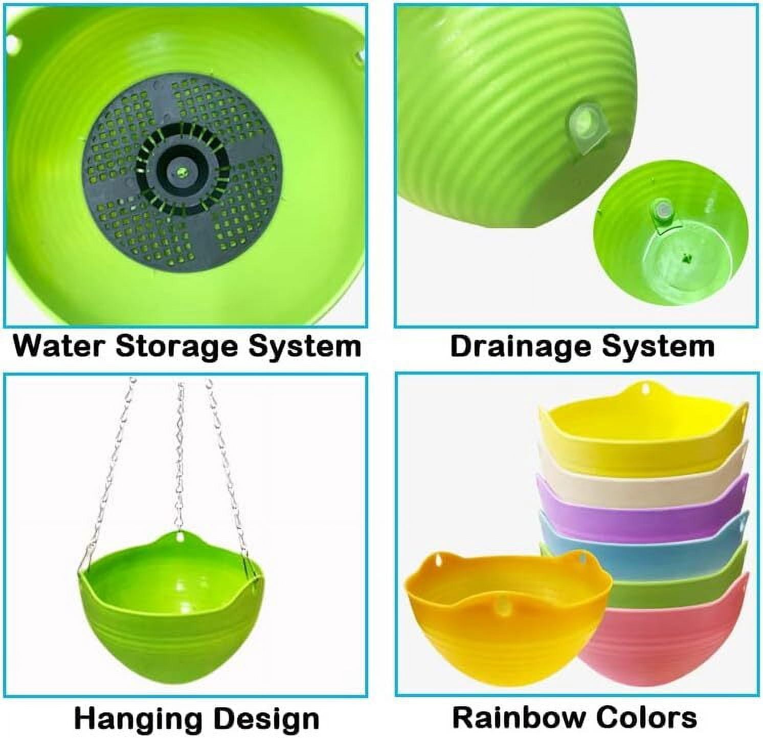 7 Pack Self Watering Hanging Planters Indoor Flower Pots, 8 Inch Outdoor Hanging Basket, Plant Hanger with Water Tray and Metal Chain for Garden Home (Random Color)