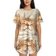 thumbnail image 1 of Fotbe Sleeping Cat In Blanket Conjunto de Pijama Estampado para Mujer, 2 Piezas, Ropa de Dormir con Camiseta de Manga Corta y Shorts Suaves-X-Large, 1 of 6