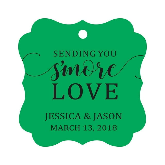 Darling Souvenir Custom Hang Tags S'More Cadeau de Faveur d'Amour Tags Customized Fancy Bonbonnière Tag-Vert-100 Tags