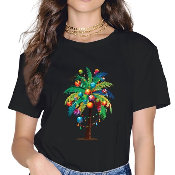 Christmas Lights Palm Tree Funny Hawaii Beach Tropical Xmas Women T-Shirt