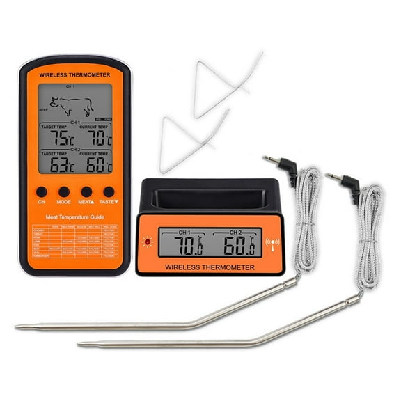 Wireless Receiving BBQ Thermometer Meat Steak Alarm Double Thermometer Electronic Digital Food Thermometer ,Accurate Detection