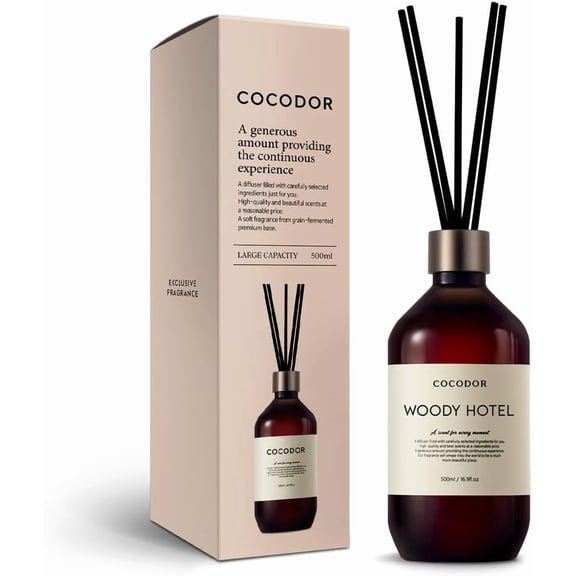 COCODOR Premium Reed Diffuser/Woody Hotel /16.9oz /1 Pack/Large Capacity Fragrance Scent Oil Stick Diffuser Set for Bedroom Bathroom Home Décor