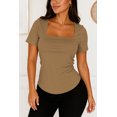 thumbnail image 1 of Blusa de licra fresca y elegante cuello cuadrado Beige Mediana, 1 of 2