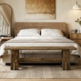 thumbnail image 2 of Finmind Farmhouse End of Bed Bench,  59 Inch Solid Wood Long Table Shoe Bench Seat with Unique Design for Bedroom, End of Bed, Rustic Brown, 2 of 8