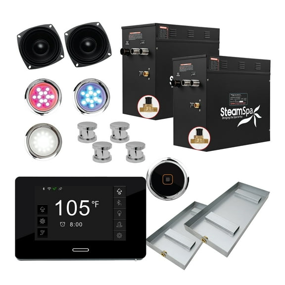 Black Series 21kW Steam Bath Generator with Continuous Steam Plus Quick Start and Aroma Scent Pump in Polished Chrome