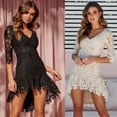 thumbnail image 4 of Robe en Dentelle pour Femmes Soirée Cocktail Demoiselle d'Honneur Mariage Robe Courte Mini Robe, 4 of 5
