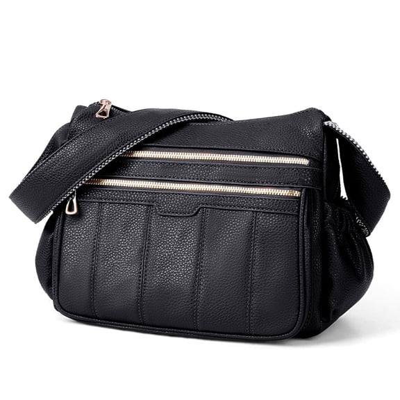 Crossbody Bags for Women, Leather Sling Bag Purse with Adjustable Strap, Ladies Shoulder Bag with Multi Zipper Pocket,Idea for Gift for Her(Black Bag)