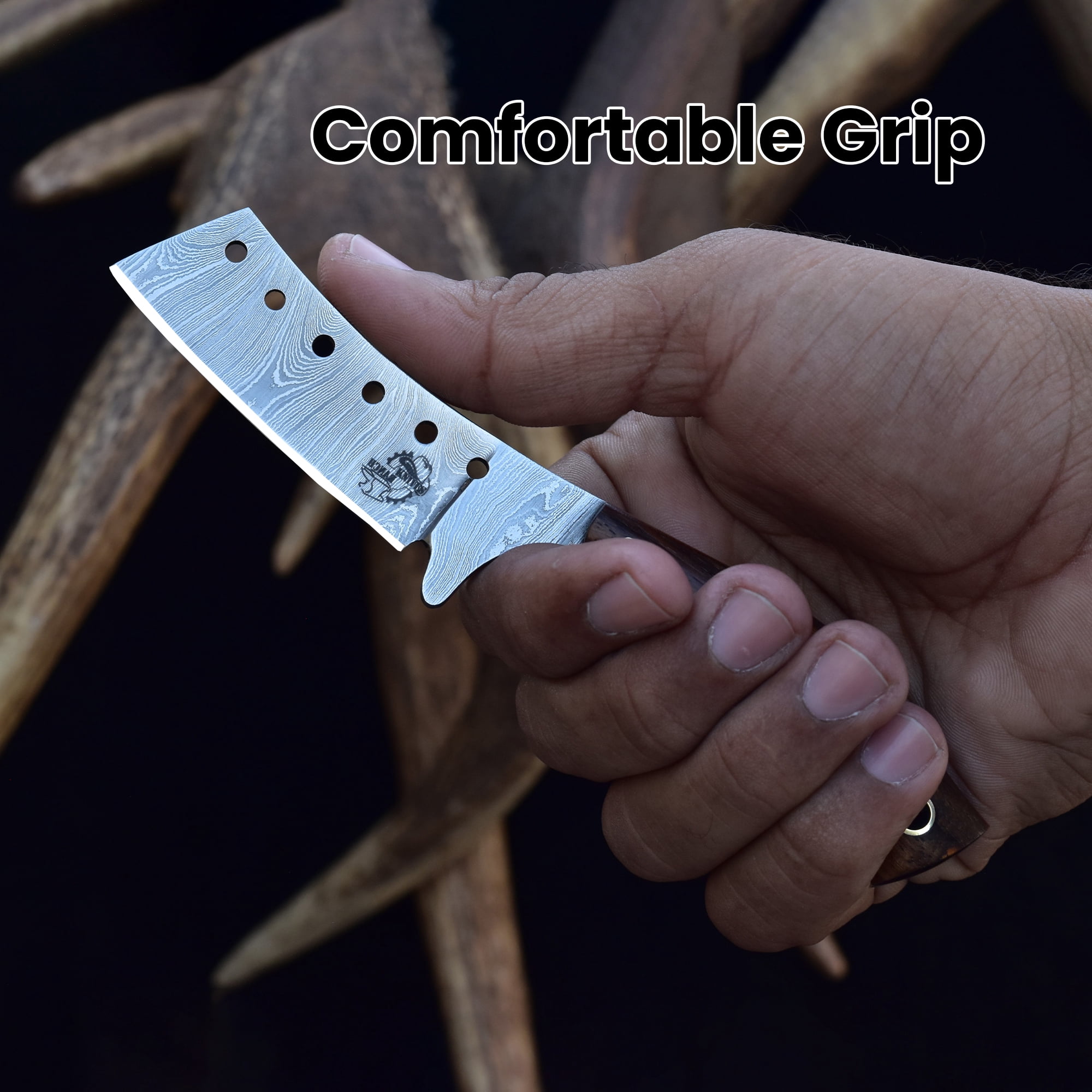 Knives Ranch Handmade High Carbon Damascus Steel Fixed Blade Knife – 6.25" Cowboy Ranch Knife with Rosewood Handle & Horizontal Carry Leather Sheath – Hunting, Bushcraft, Camping, Survival, Scout Car