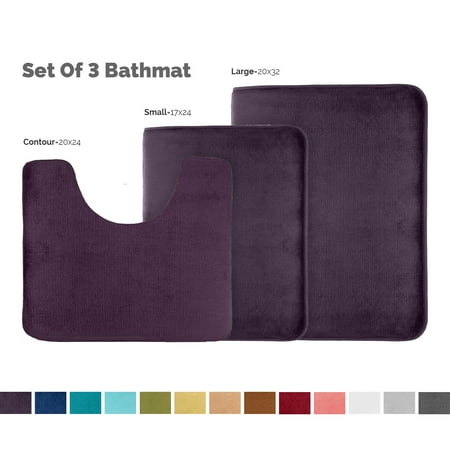 Set Of 3 Clara Clark Bath Mat Bathroom Rug Absorbent Memory Foam