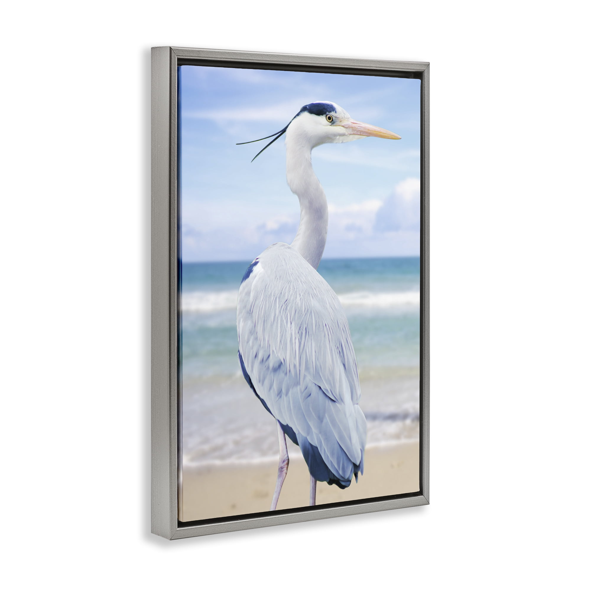 Stupell Industries Vacationing Heron by Seaside Gray Framed Floater Canvas Wall Art, design by Marcus Prime