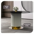 thumbnail image 5 of LeisureMod Jexis 60" Mid-Century Modern Round Dining Table with Glass/Sintered Stone Top and White/Gold Stainless Steel Pedestal Base for Kitchen and Dining Room (Clear), 5 of 9