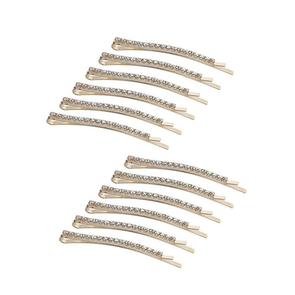 OFFIGAM 12 Pieces Metal Bobby Pins with Rhinestones, Single Row Hairpins for Women, Golden Hair Accessories for Outings