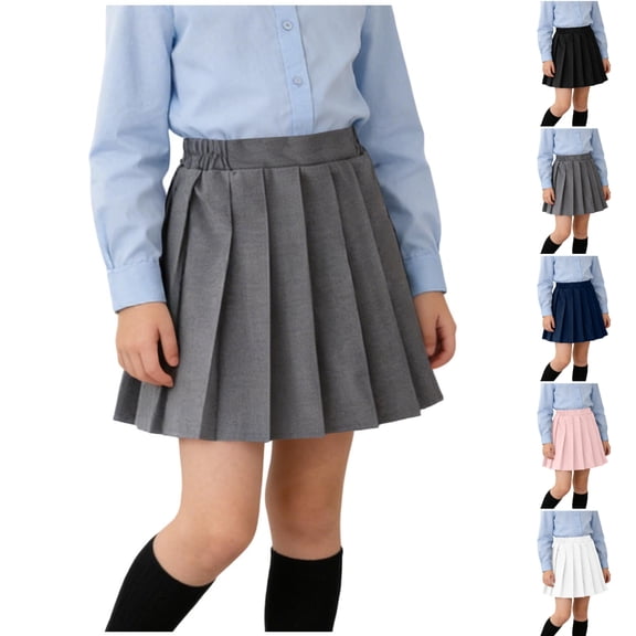 SGFCWSX Girls Pleated Skirt Elastic Waist School Uniform Kids A Line Mini Skirts Daily Campus Casual Wear Gray Size 9-10 Years