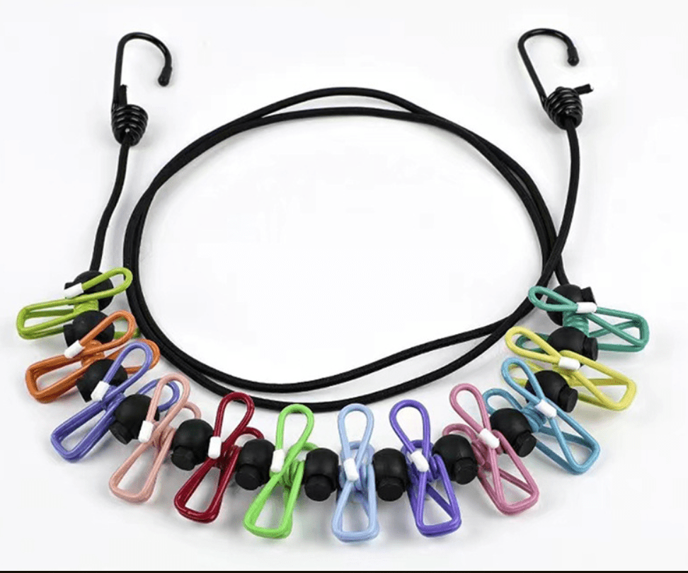 Retractable Portable Clothesline for Travel，Clothing line with 12 Clothes Clips, for Indoor