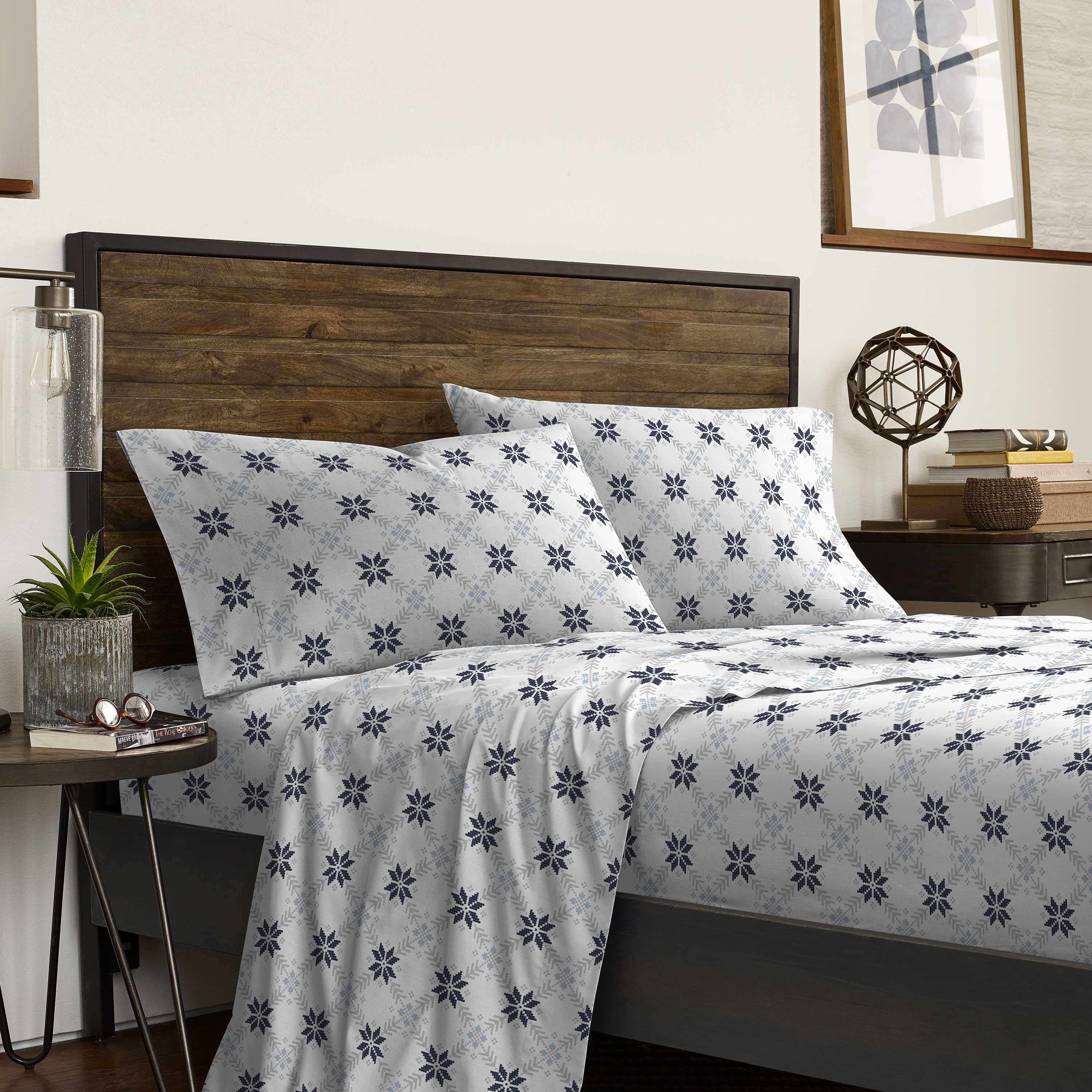 Martex 2-Pack Holiday Queen Navy Blue Striped and Fair Isle Sheet Set