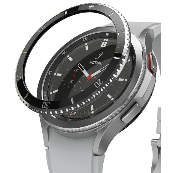 Ringke Bezel Styling Compatible with Samsung Galaxy Watch 4 Classic 46mm Bezel Ring Stainless Steel Adhesive Scratch Protection Cover Accessory - Silver Black (46-80)