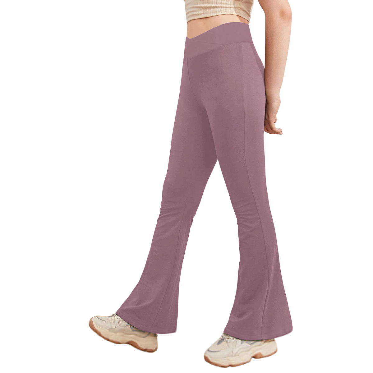 thumbnail image 2 of Langwyqu Girls Yoga Pants V Cross Waist Wide Leg Flare Pants High Waist Bootcut Pants, 2 of 5