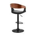 thumbnail image 4 of Benson Adjustable Black Faux Leather and Walnut Wood Bar Stool with Black Base, 4 of 12