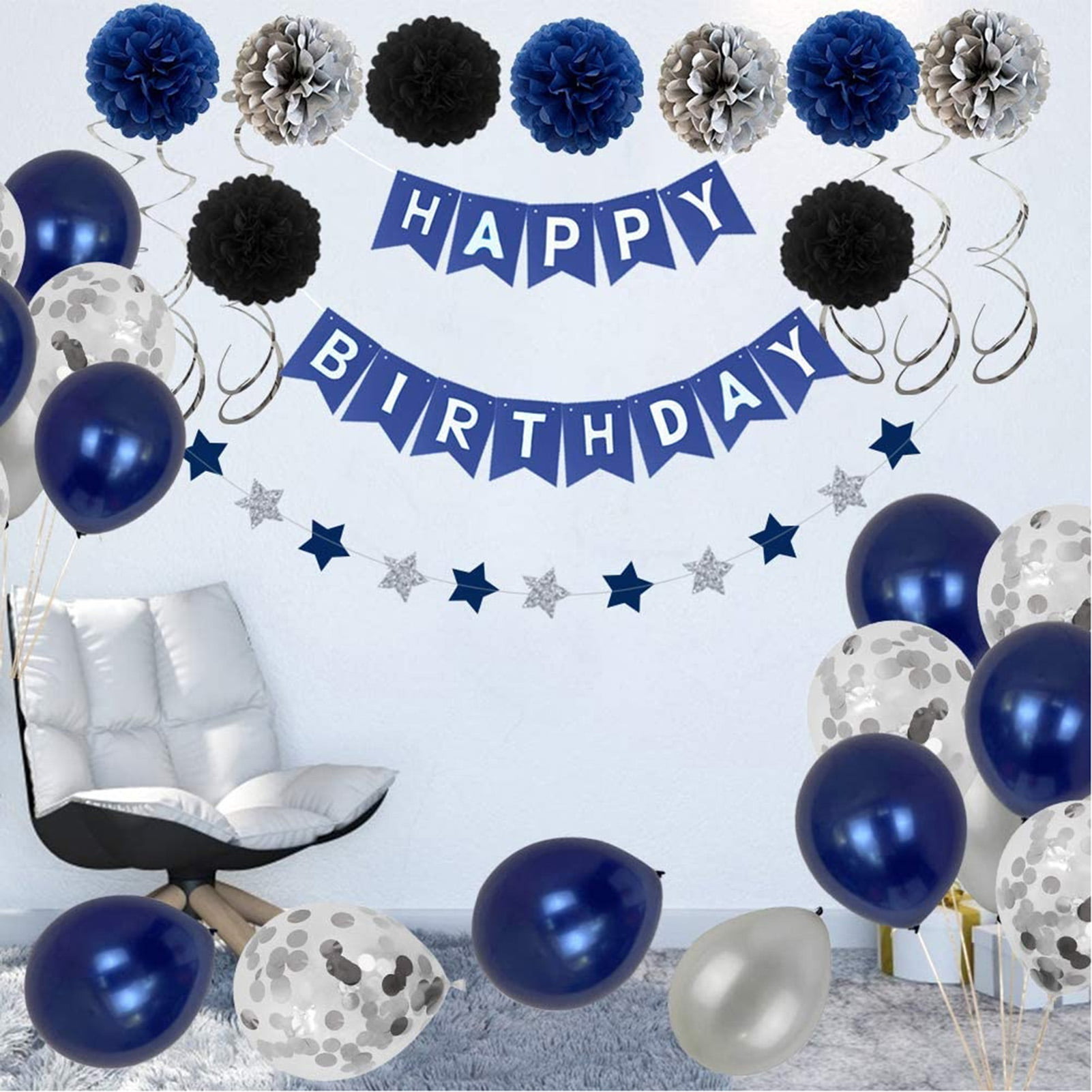 Yoart Birthday Decorations Blue Black and Silver Party Balloons for Boys Men 68 