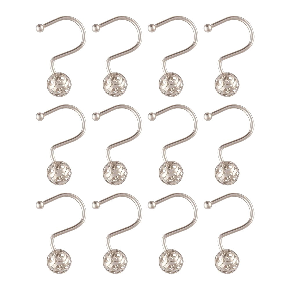 Utopia Alley Shower Hooks - Shower Curtain Rings for Bathroom - Rust Resistant Shower Curtain Hooks for Shower Curtain or Liner - Set of 12, Brushed Nickel
