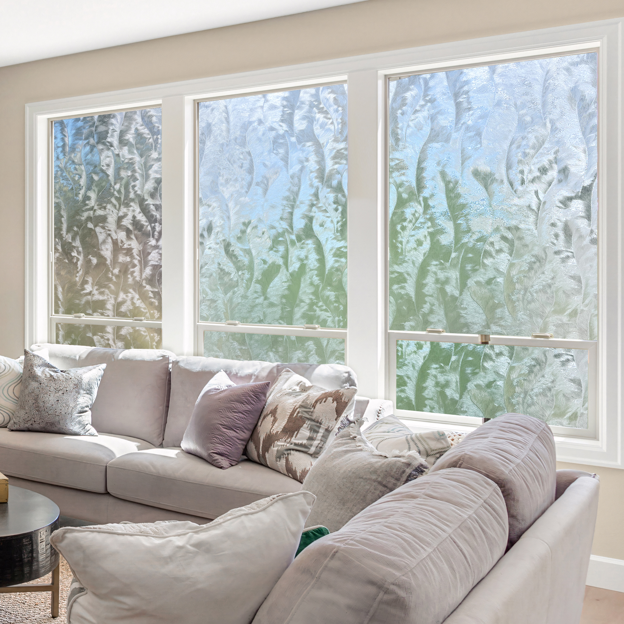 STATINT Decorative Window Privacy Film 23.6 in x 78.7 in Wavy Feather, Heat Blocking Static Cling Window Film for Home