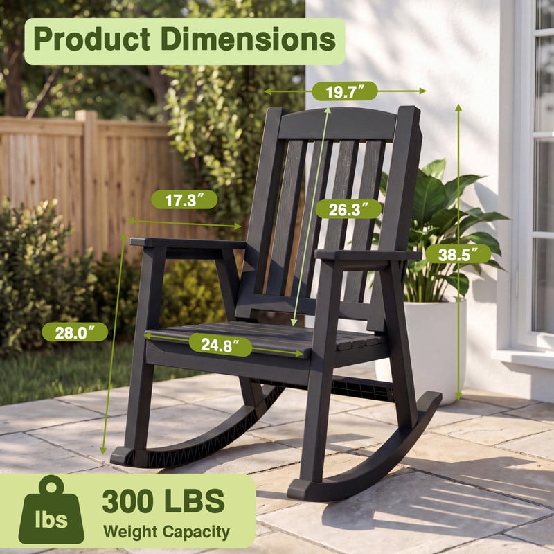 Vineego Oversized Outdoor Rocking Chair Set of 2, Heavy Duty Patio Rocker, All-Weather Resistant Front Porch Lawn Chairs for Outside, Black