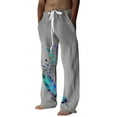 thumbnail image 1 of Zszcpp Summer Pants For Mens 2025 Drawstring Feather Print Length Full Pocket Tree Bird Tie Daily Lounge Trousers Casual Trouser, 1 of 8