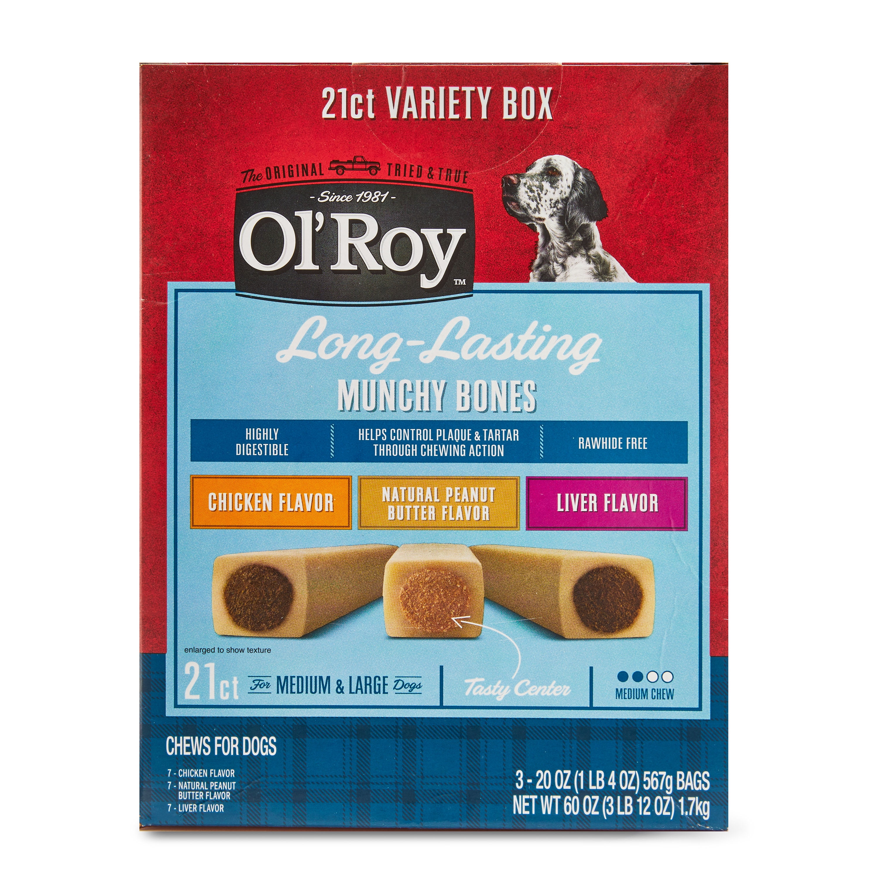 Ol' Roy Munchy Bones Dog Treats Value Pack, 21 Count