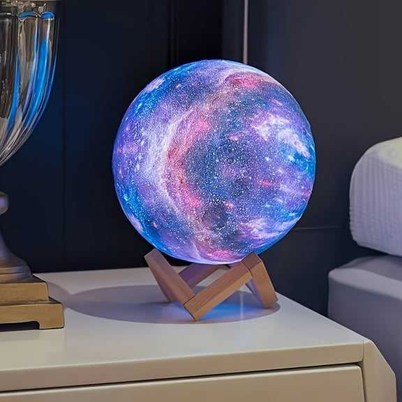 16 Colors Adjustable, Remote Control, USB Plug And Solid Wood Stand - Unique Birthday Gift For Bedroom Home Decor 16 Inch Colorful Ball Moon Lamp - 3D LED Night Light