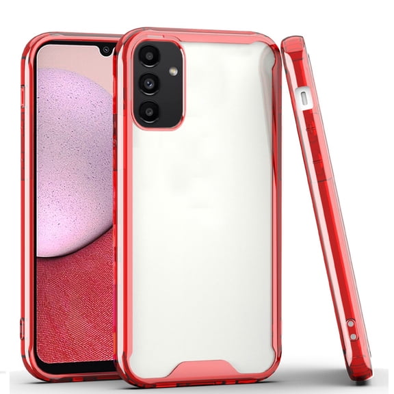 For Samsung Galaxy A14 5G Colored Shockproof Transparent Hard PC   Rubber TPU Hybrid Bumper Shell Thin Slim Protective Cover ,Xpm Phone Case [ Clear / Red ]