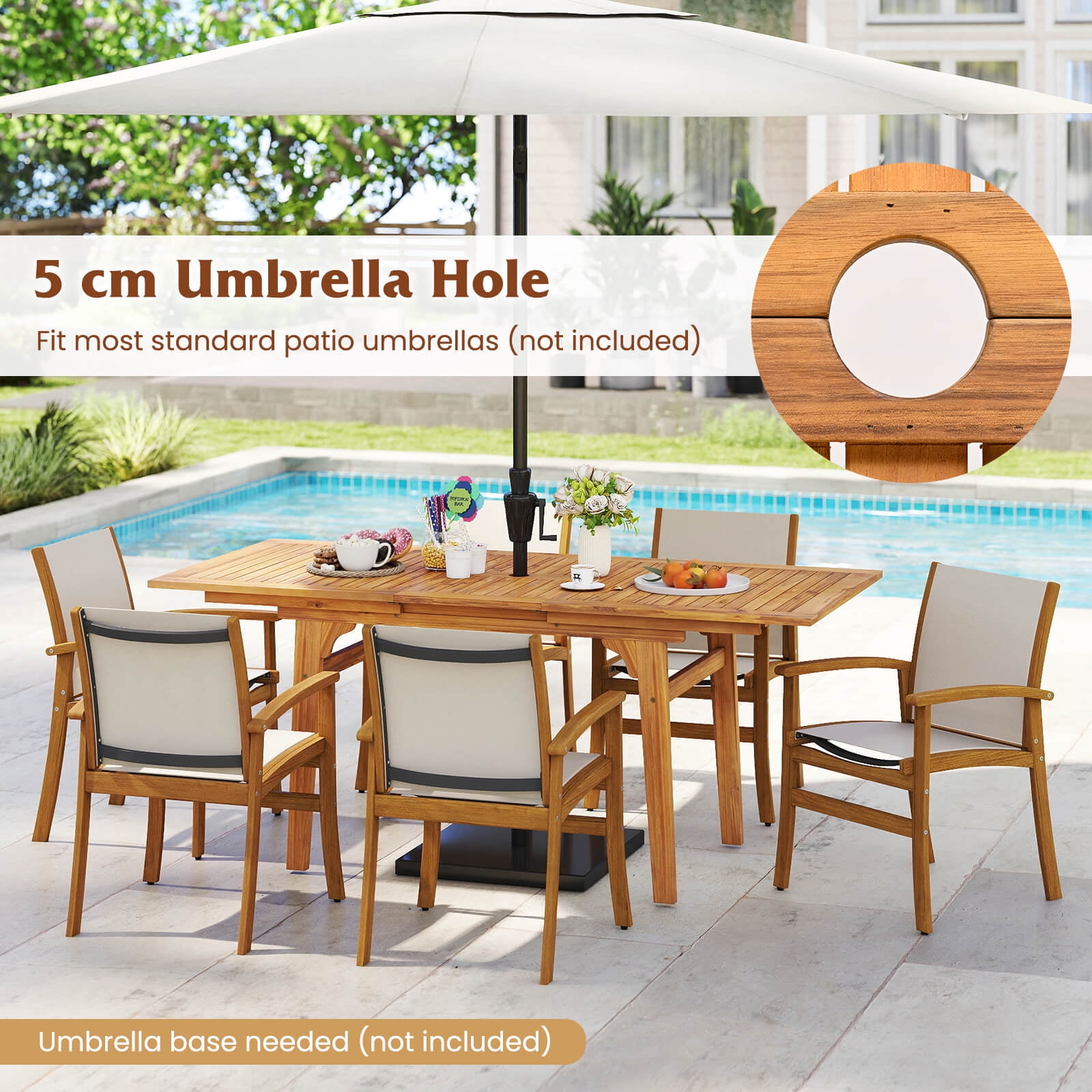 Costway 4 PCS Outdoor Dining Chairs Acacia Wood Patio Chairs with Breathable Fabric Seat