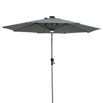 9 ft. Solar Lighted Market Outdoor Patio Umbrella in Hand Crank with Tilt Gray