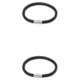 thumbnail image 2 of Minnieouse de cuero para hombre, hebilla de piedra imán de acero inoxidable, cadena de mano, pulseras trenzadas de 6 hilos para parejas, Negro 2Conjunto, 2 of 6